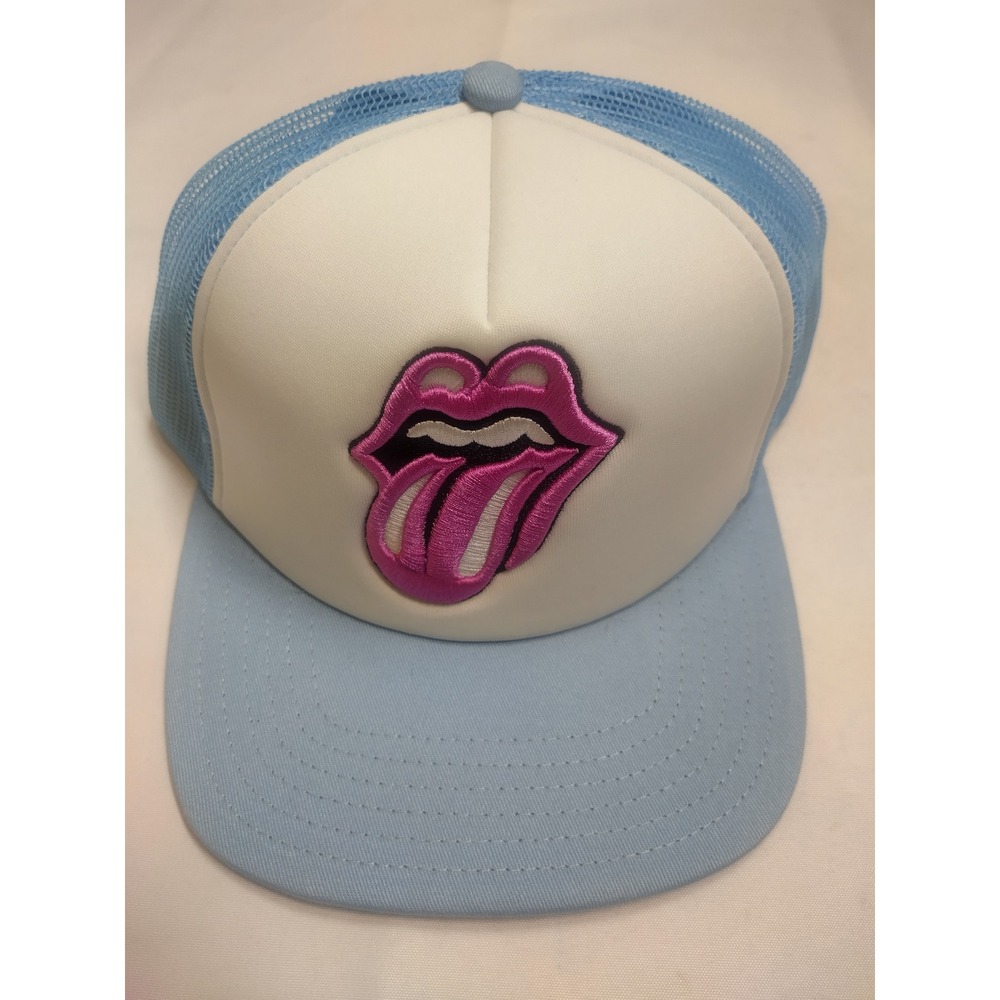 The Rolling Stones Trucker Hat Light Blue Pink Tongue Logo Snapback Cap New